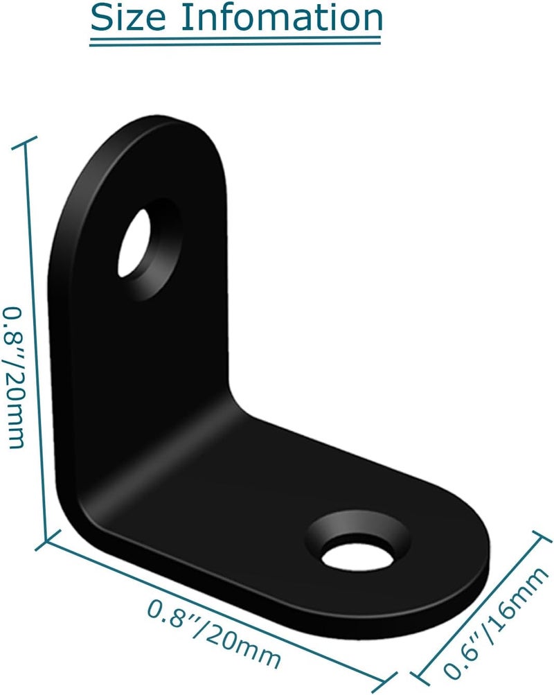 Aufuga Corner Brace, L Bracket, Corner Brackets of Stainless Steel,Small Angle Support for Home Improvement, Metal Iron Braces for Wood (Black_0.8x0.8x0.6inch_50pcs) - Image 3